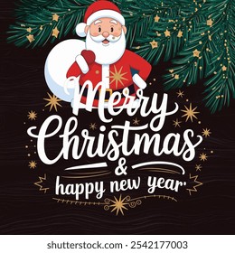 Christmas Card Background with Cartoon Santa Claus and Merry Christmas Titles Animation