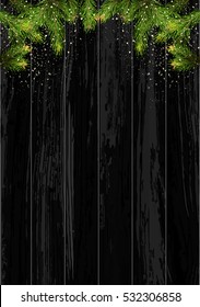 Christmas card background with fir tree and holidays decorations. Vector Illustration.