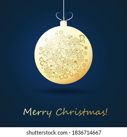 Christmas Card Background with Golden Christmas Ball