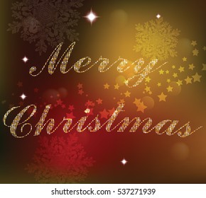 Christmas card background. Golden glitter shinny text. Xmas card Happy New Year celebration. Holiday design Vector illustration