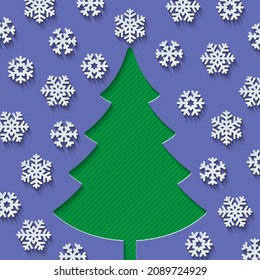 Christmas card background with paper cut 3d effect in Very Peri color. Vector EPS10.