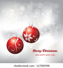 christmas card background, red and silver, vector illustration