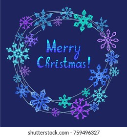 christmas card background with snowflake frame. vector illustration.