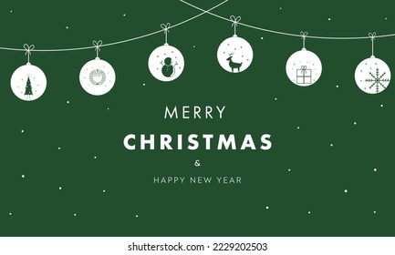 Christmas Card Background Template with Snow and Hanging Ornament Decoration (green)