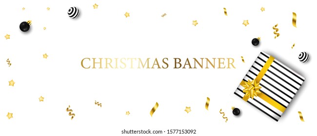 Christmas card background. Template for winter invintation voucher. Wood beautiful greeting card with Christmas tree and Gift Box. Desing for decoration banner.