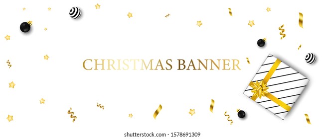 Christmas card background. Template for winter invintation voucher. Wood beautiful greeting card with Christmas tree and Gift Box. Desing for decoration banner.