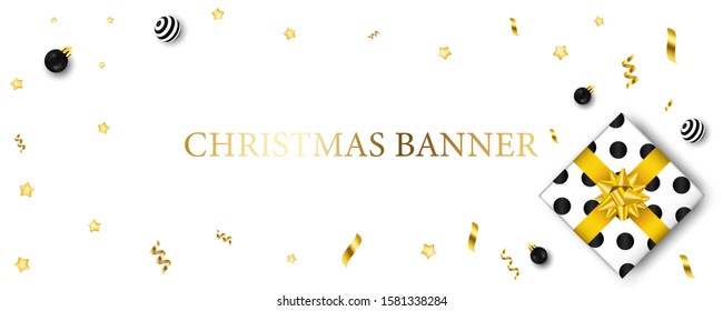 Christmas card background. Template for winter invintation voucher. Wood beautiful greeting card with Christmas tree and Gift Box. Desing for decoration banner.