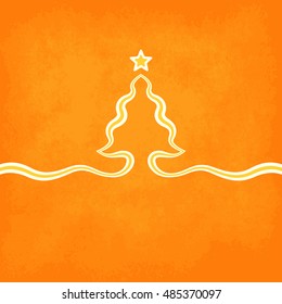 Christmas card background with christmas tree created from a ribbon on golden background.
