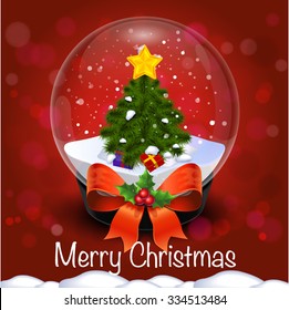 Christmas card background with Christmas tree in the crystal ball (vector illustration)