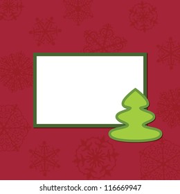 christmas card background, tree and snowflakes with red background