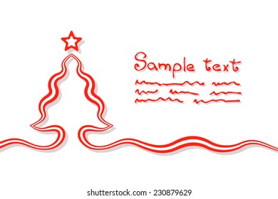 Christmas card background with christmas tree and star. Tree is created with a ribbon. 