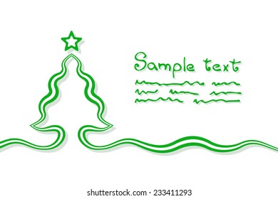Christmas card background with christmas tree and star. Tree is created with a ribbon. 