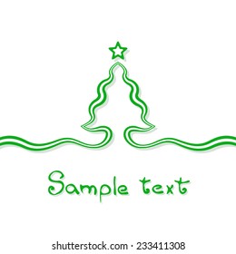 Christmas card background with christmas tree and star. Tree is created with a ribbon. 