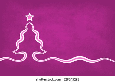 Christmas card background with christmas tree and star on violet background. Tree is created with ribbon. 