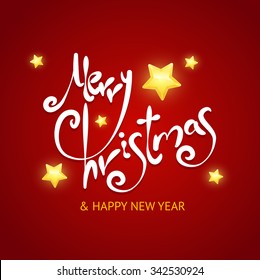 Christmas Card Background. White Inscription on Red. Vector illustration