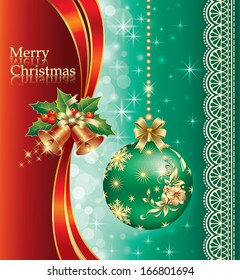Christmas card with ball and bells