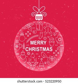 Christmas card Christmas ball with decorative elements in a linear style. flat vector illustration simple to use. eps8