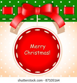 christmas card. Christmas ball Merry Christmas with a signature made in the texture of embroidery