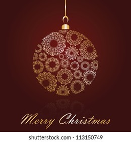 Christmas card with ball  on red background