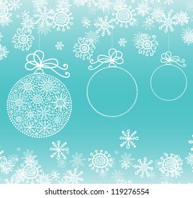 christmas card with ball and snowflakes