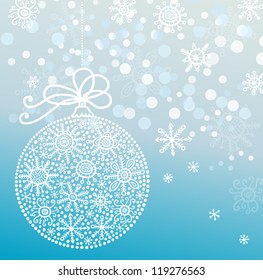 christmas card with ball and snowflakes