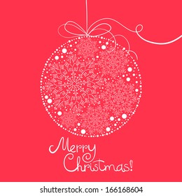Christmas card with Christmas ball from snowflakes.