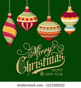 Christmas card with  balls. Christmas background. Flat design. Vector