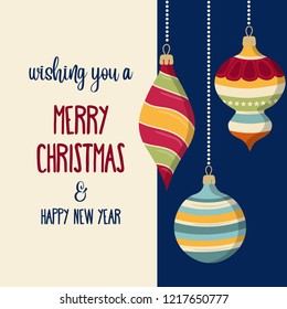 Christmas card with balls . Christmas background. Flat design. Vector