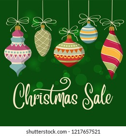 Christmas card with  balls. Christmas background. Flat design. Vector