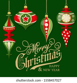 Christmas card with  balls. Christmas background. Flat design. Vector