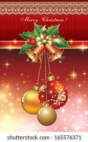 Christmas card with balls and bells