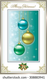  Christmas card with balls and bells