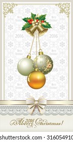 Christmas card with balls and bells