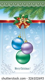 Christmas card with balls and bells
