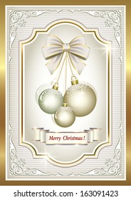 Christmas card with balls and bow
