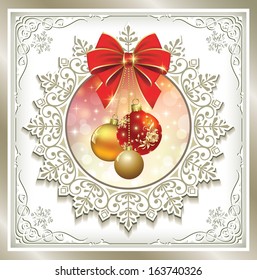 Christmas card with balls and bow