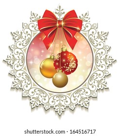 Christmas card with balls and bow