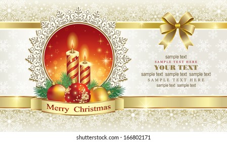 Christmas card with balls and candles