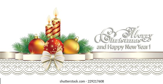 Christmas card with balls and candles