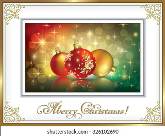 Christmas card with balls in frame