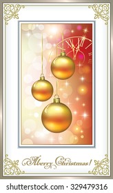 Christmas card with balls in frame