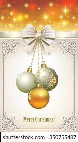 Christmas card with balls in a frame