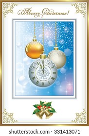 Christmas card with balls in frame with an ornament