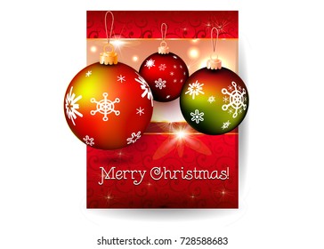 Christmas card with Christmas balls, snowflakes and patterns.Winter background.