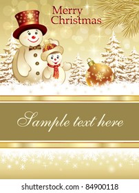 christmas card with balls and snowman