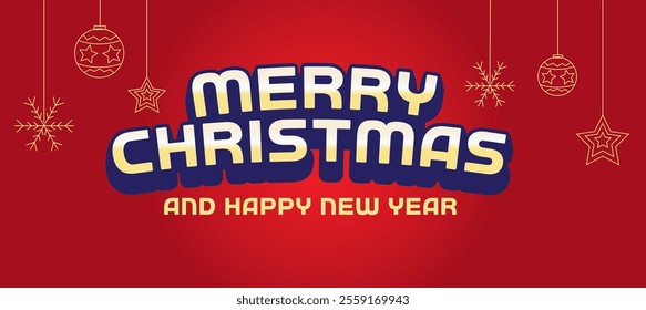 Christmas Card Banner with Font E commer red Background and christmas ornament