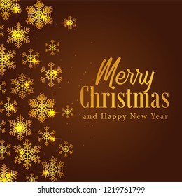 Christmas card banner with illustration of golden shiny snowflake