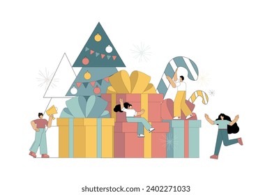 Christmas card, banner, poster. Space for congratulatory inscriptions. Vector flat illustration