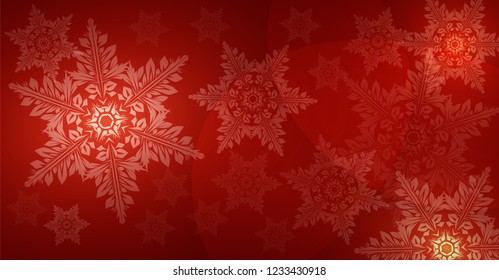 Christmas card - banner, texture. Glowing snowflakes on a dark brown background.