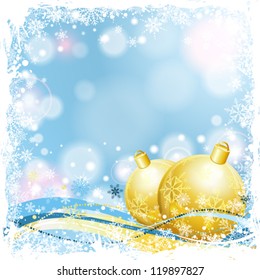 Christmas Card with Baubles and Snowflakes Frame, vector illustration